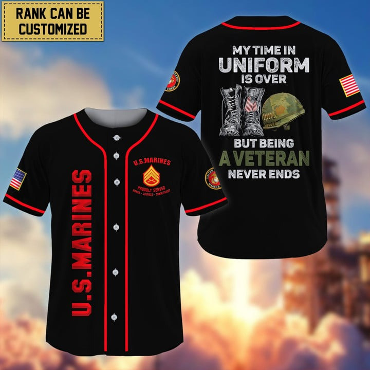 Personalized US Marines Being a Veteran Never Ends Custom Baseball Jersey Gift for Friends and Proud Army Veteran
