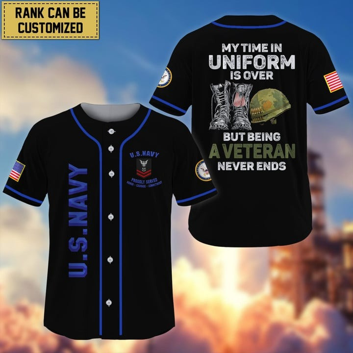 Personalized US Navy Being a Veteran Never Ends Custom Baseball Jersey Gift for Friends and Proud Army Veteran