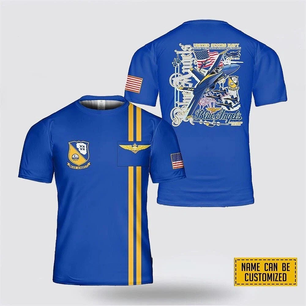 Personalized US Navy Blue Angels T-Shirt Patriotic Gifts For Navy