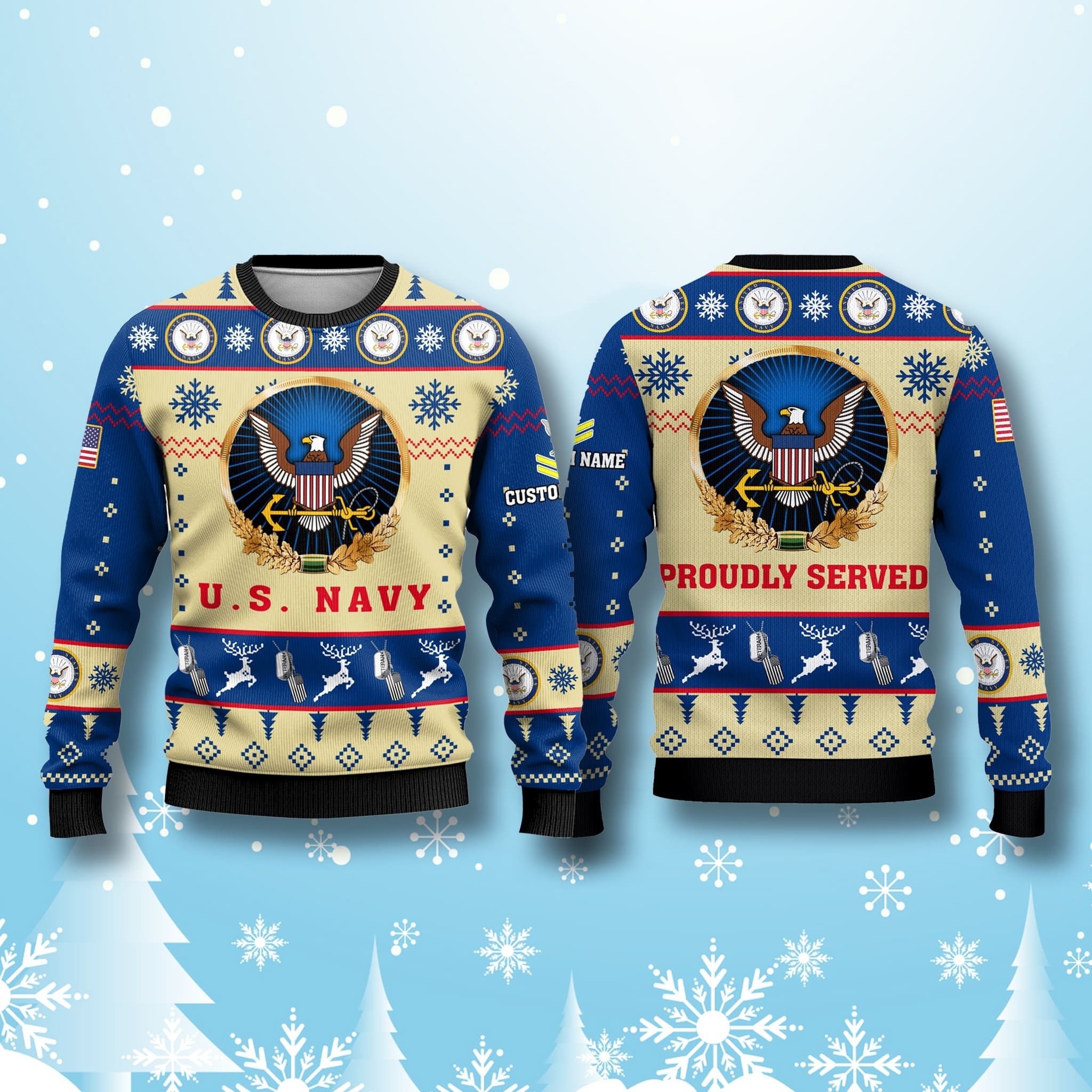 Personalized US Navy Proudly Served Sweater Eagle American Flag Christmas Present Ideas