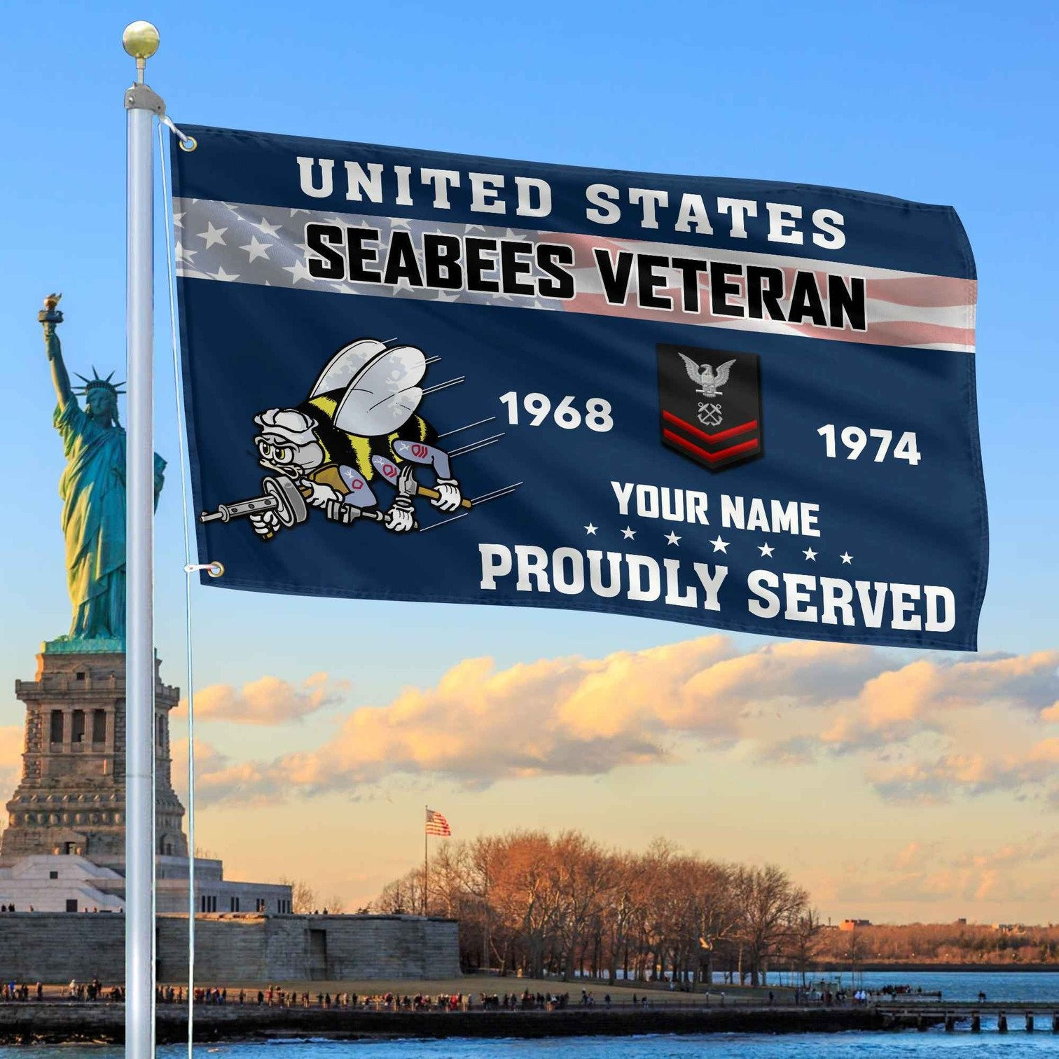 Personalized US Seabees Proud Served Flag Patriotic Flag Gifts For Seabees