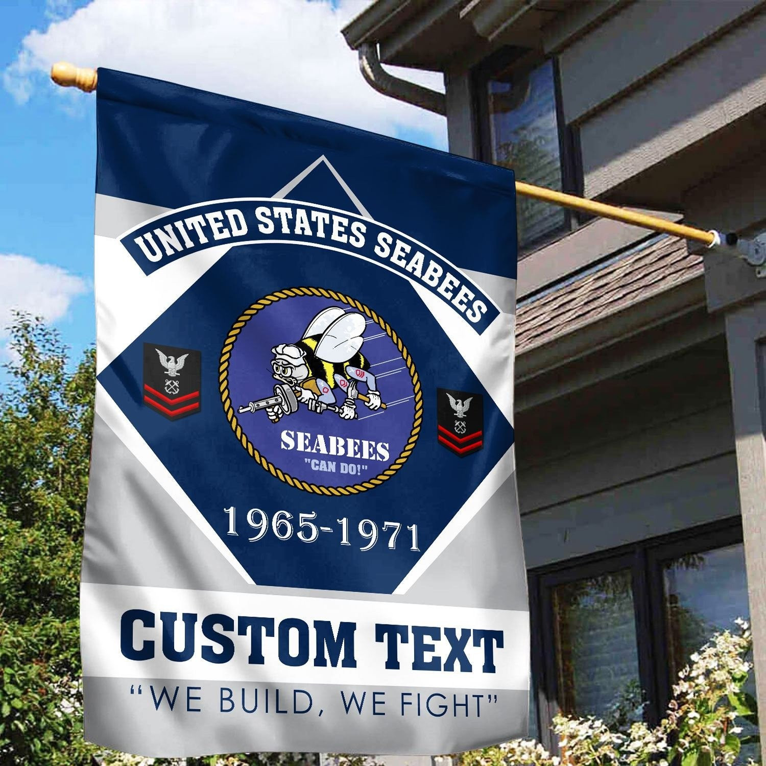Personalized US Seabees Veteran Flag We Build We Fight Flag Seabees Gifts