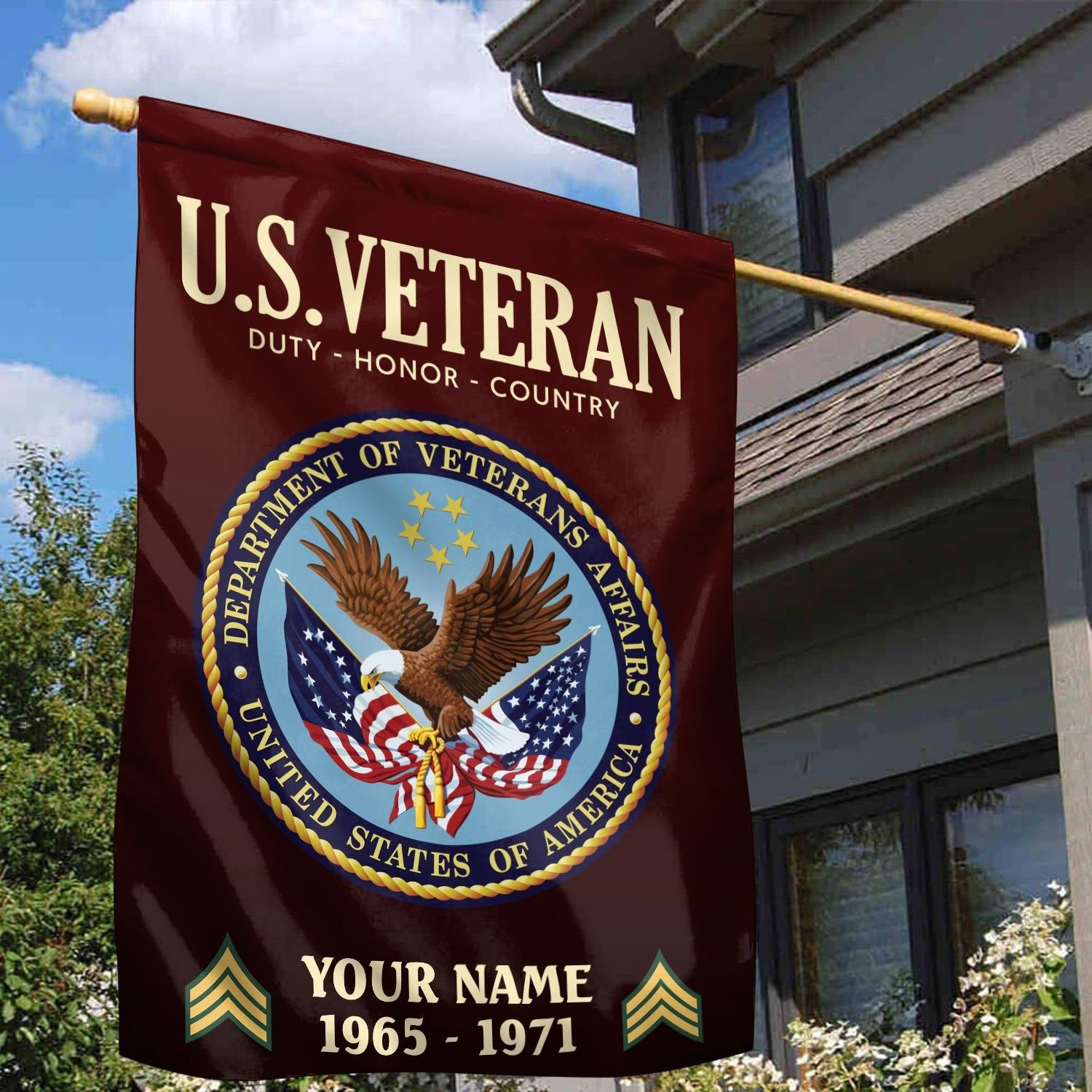 Personalized US Veteran Duty Honor Country Flag Patriotic Outdoor Decor Gift For Veterans