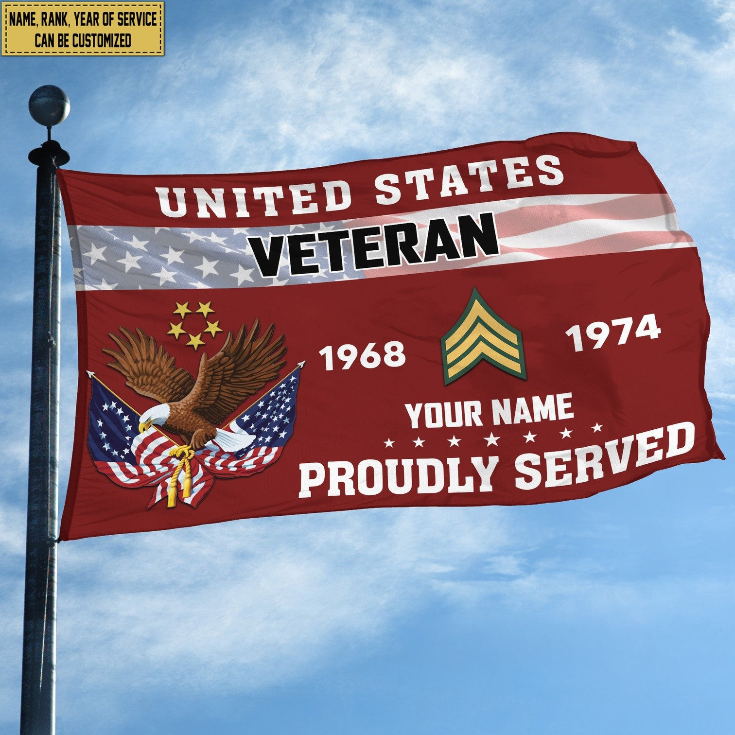 Personalized US Veteran Proud Served Flag Patriotic Flag Gifts For Veterans
