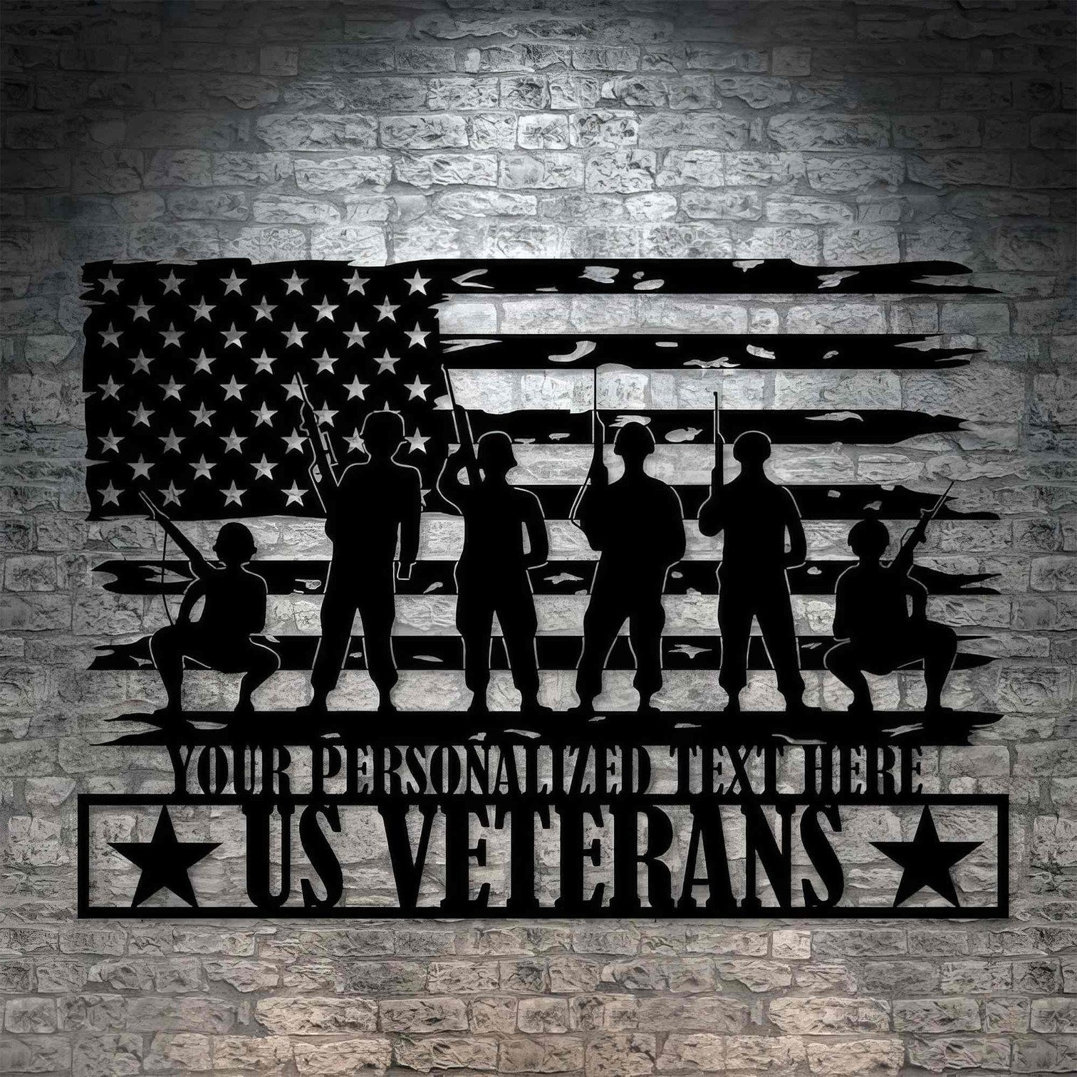 Personalized US Veterans American Flag Metal Sign Patriotic Wall Decor Gifts For Veterans