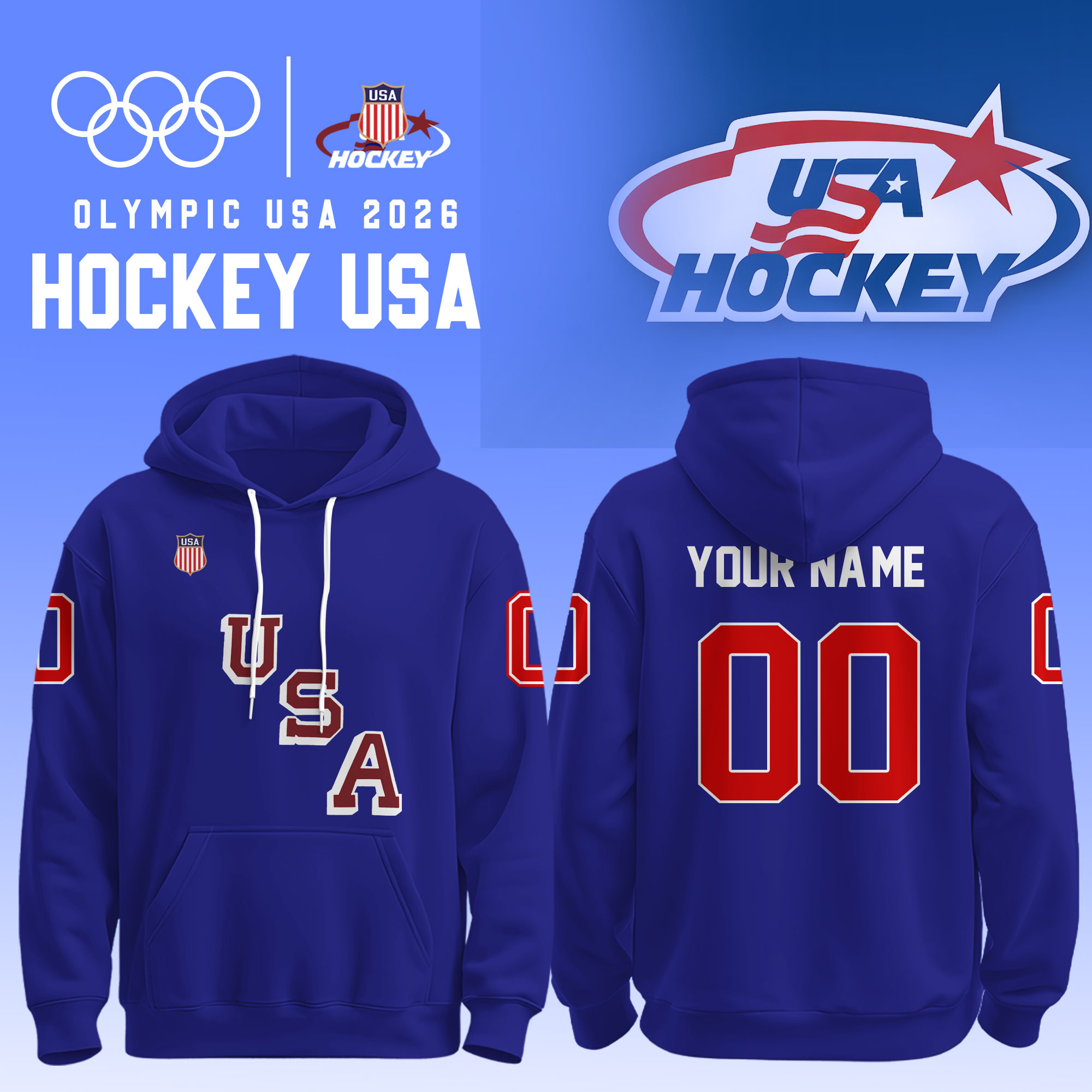 Personalized USA 2026 Olympic Hockey Hoodie Team USA Hockey Merch Olympics Gift Idea