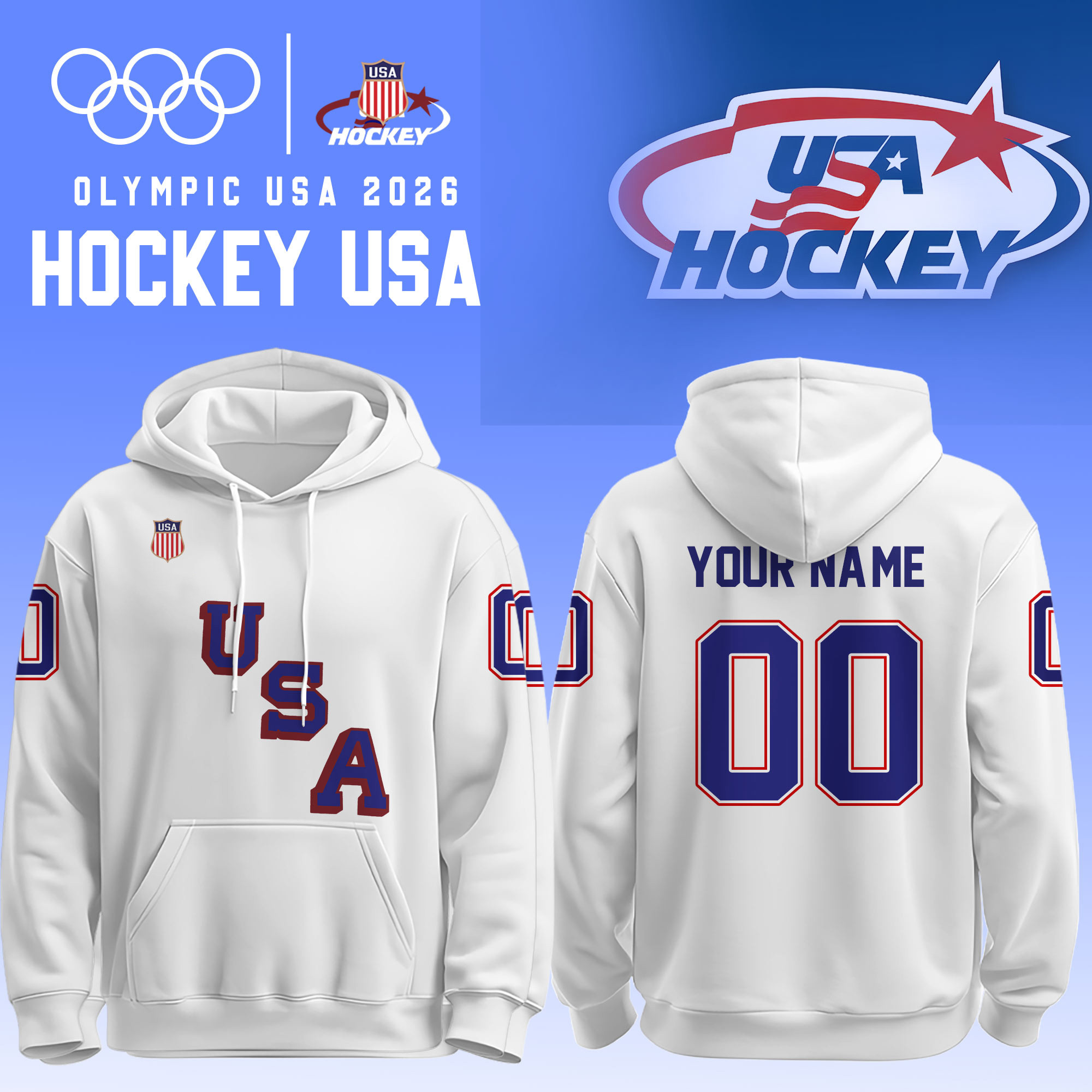 Personalized USA 2026 Olympic Hockey Hoodie USA Hockey Gold Hooded Sweatshirt Fan Merch