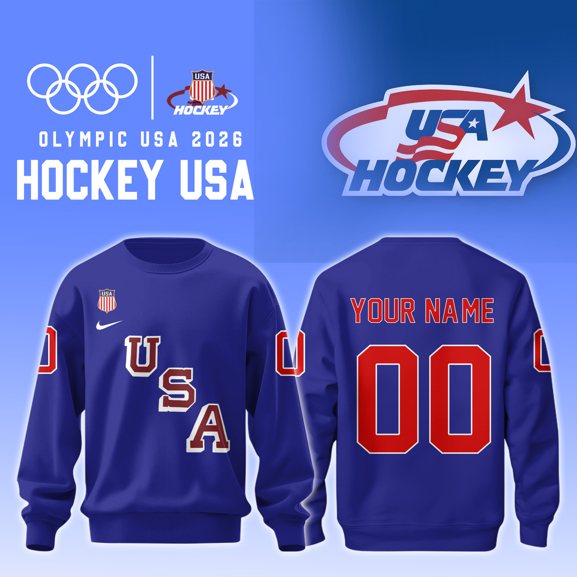 Personalized USA 2026 Olympic Hockey Sweatshirt USA Hockey Gold Medal Merch Fan Gift