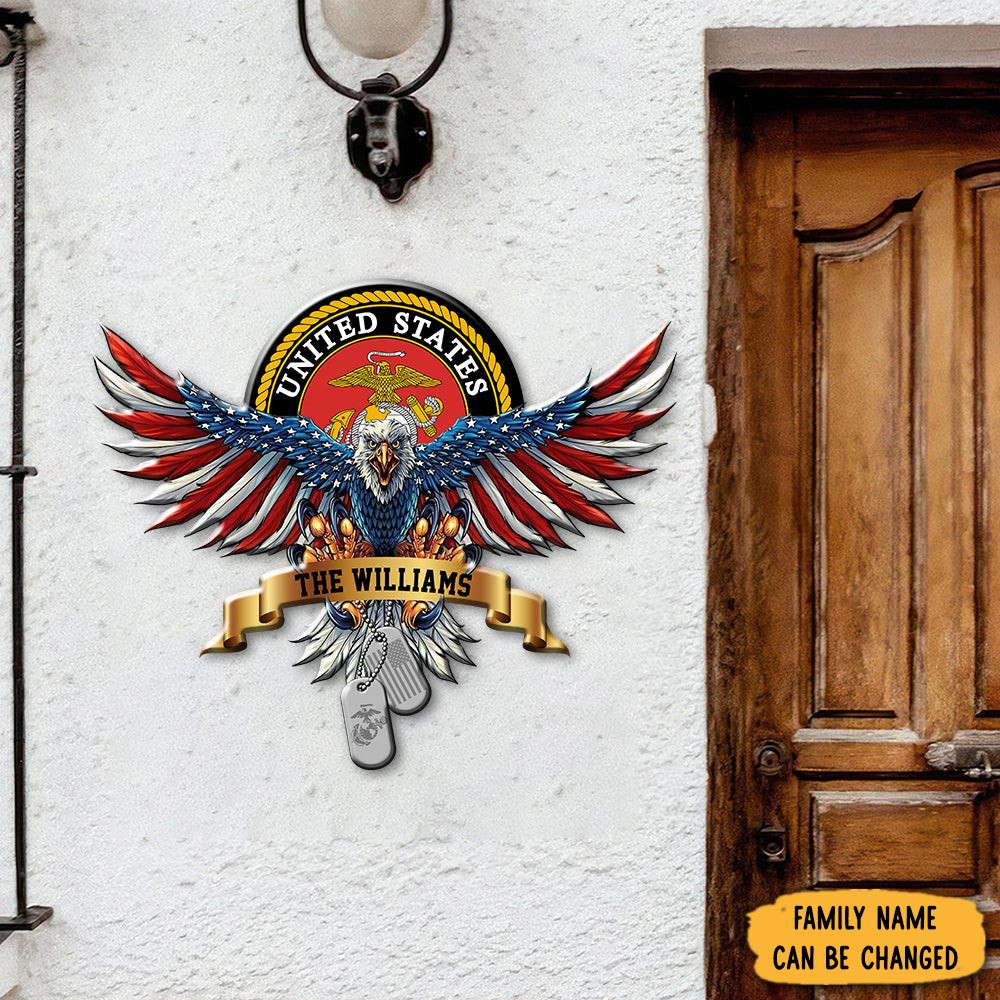 Personalized USA Bald Eagle With Flag Sign Independence Day Metal Sign 4th Of July Gifts