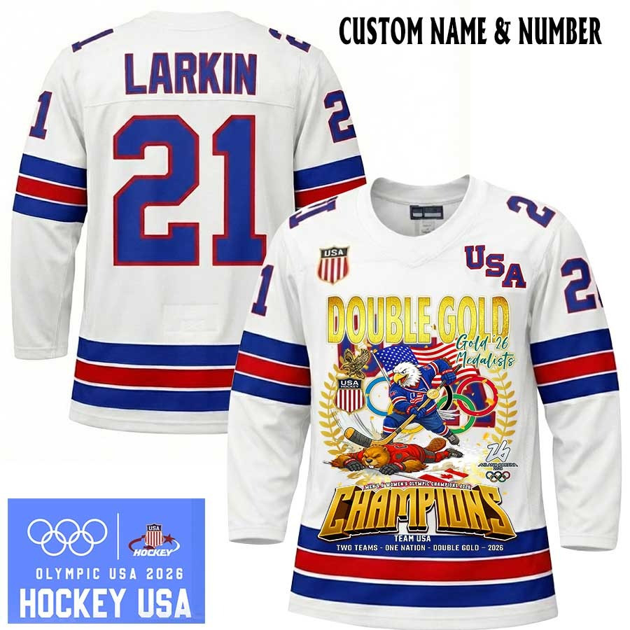 Personalized USA Ice Hockey 2026 Olympic Double Gold Jersey Best Gift For Fans