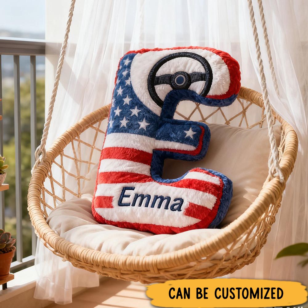 Personalized USA Themed Racing Letter Pillow Custom Racing Name Letter Pillow Custom Name Graphic 3D Print Pillow