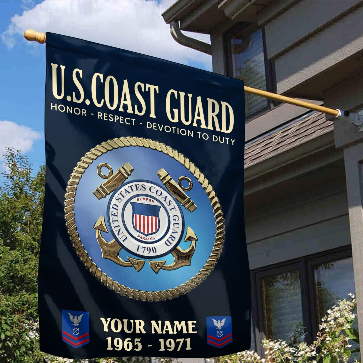 Personalized USCG Honor Respect Devotion To Duty Flag Coast Guard Flag Outdoor Patriotic Decor Gift For Veterans