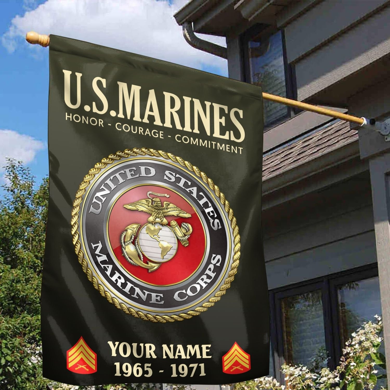 Personalized USMC Honor Courage Commitment Flag Marine Flag Gifts For Military