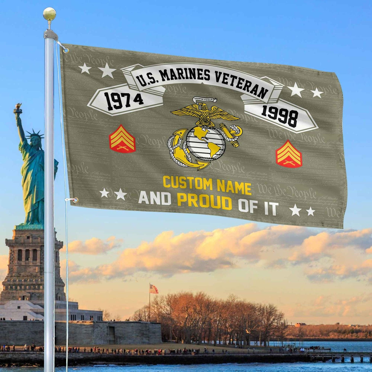 Personalized USMC Veteran And Proud Of It Flag We The People Flag Gifts For Marines