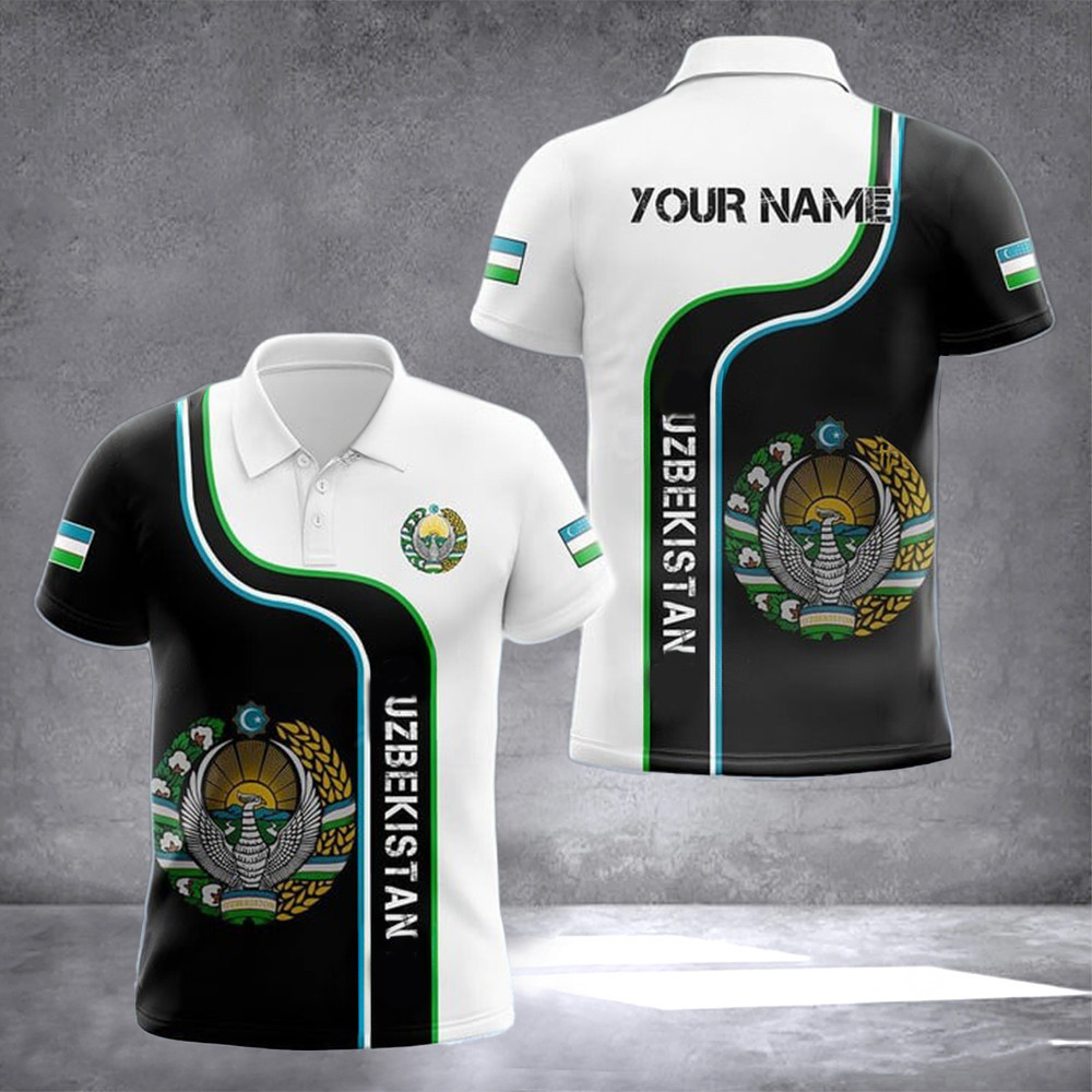 Personalized Uzbekistan Coat Of Arm Polo Shirt Emblem Of Uzbekistan Flag Gift Ideas