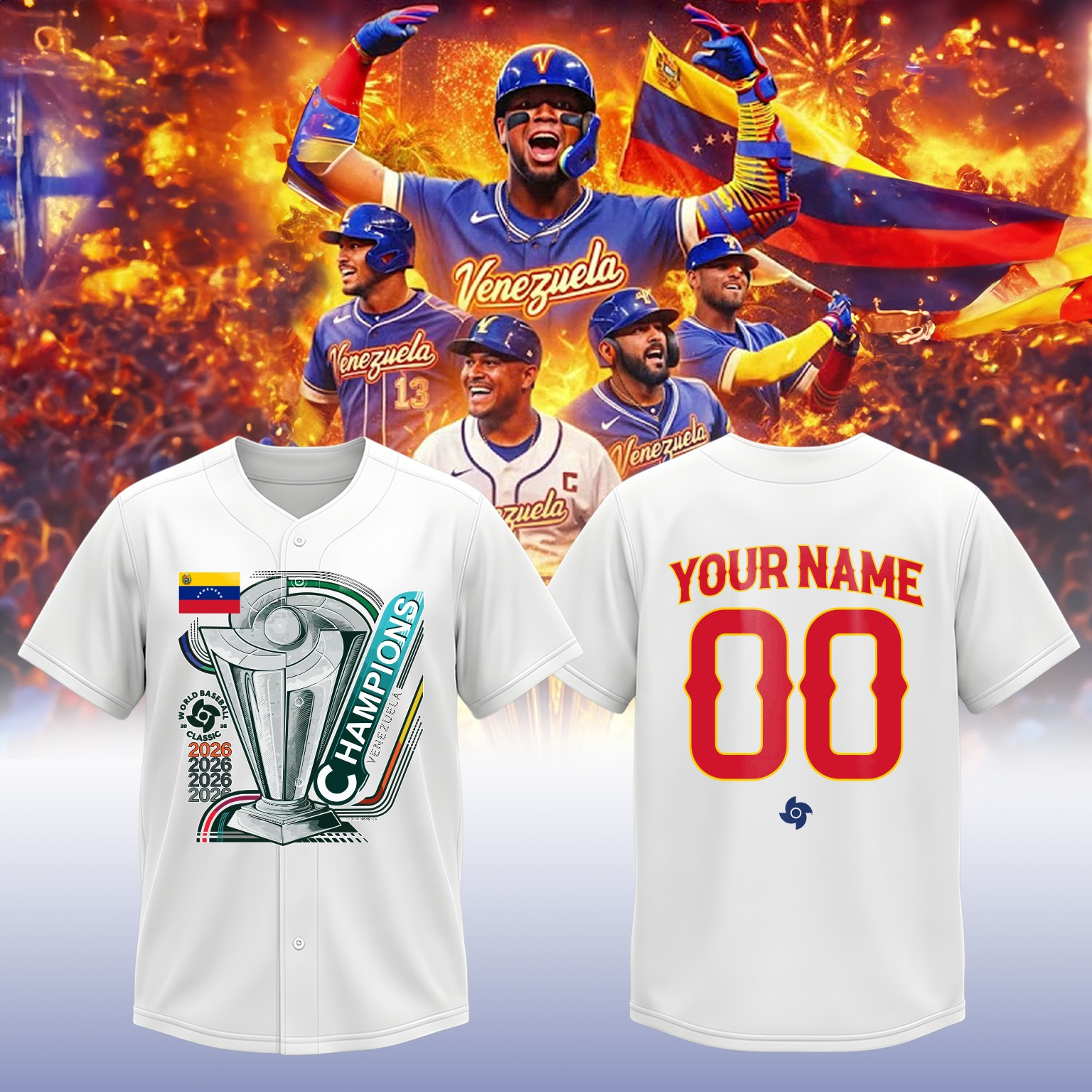 Personalized Venezuela 2026 World Baseball Classic Champions Jersey WBC Shirt Game Day Gear