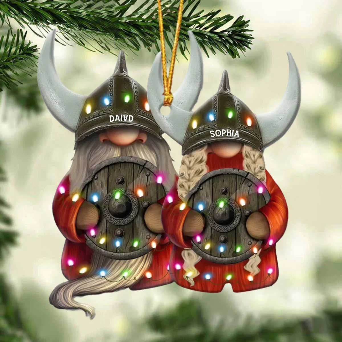 Personalized Viking Gnome Couple With Printed Christmas Light Ornament  Gift For Couple