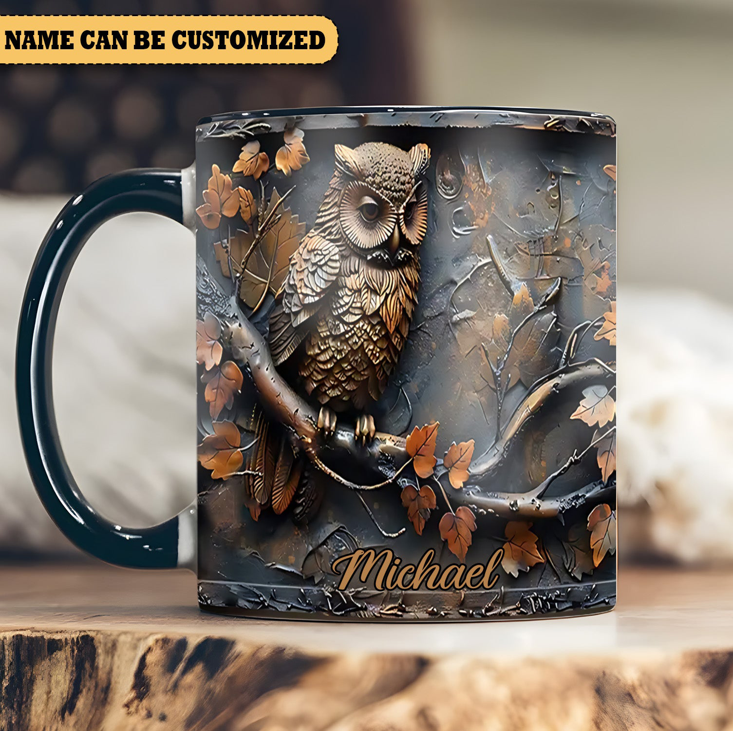 Personalized Vintage Owl Mug Maple Leafs Animal Design Gifts For Owl Lovers