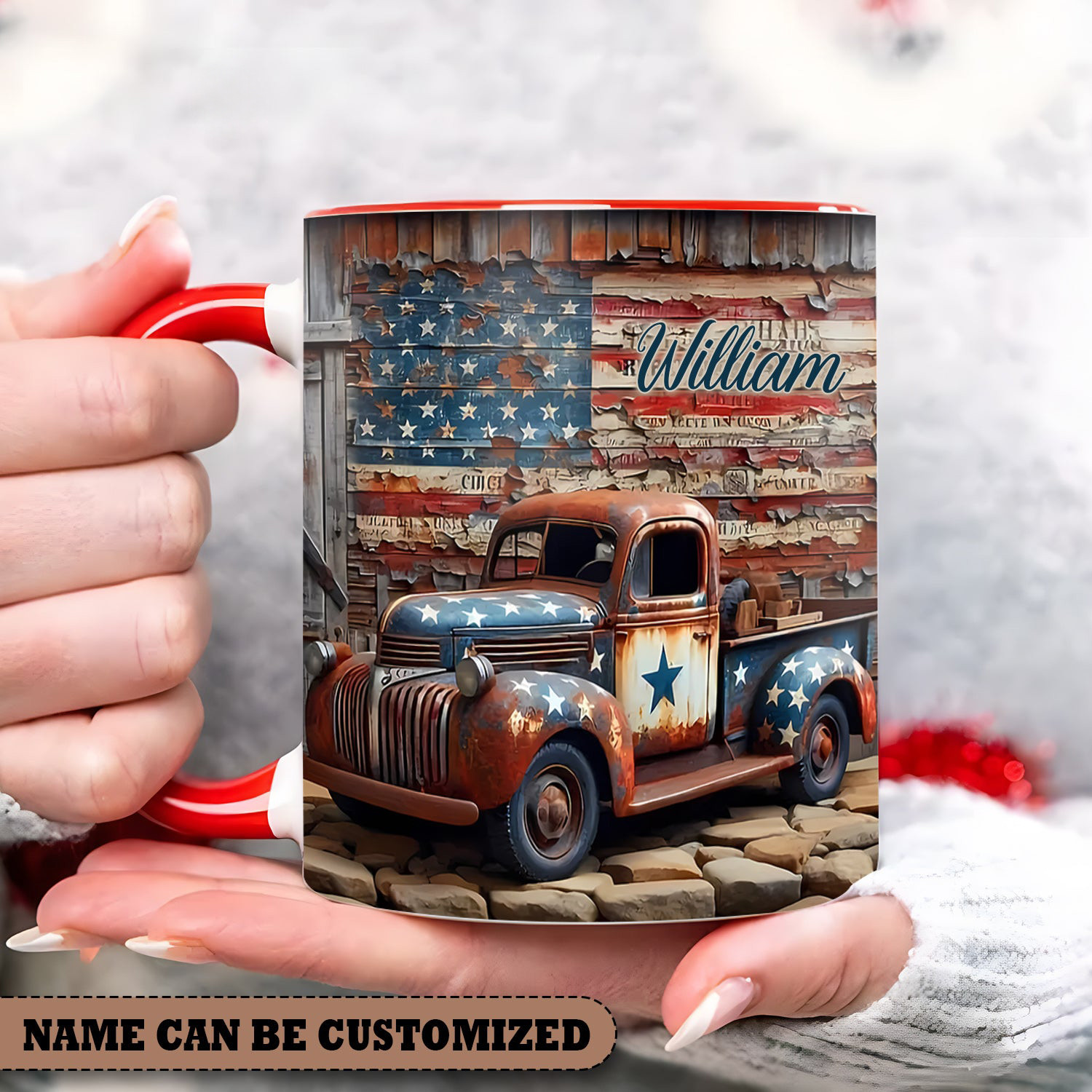 Personalized Vintage Patriotic Truck Mug Rustic Americana Mug Gifts For Truck Lovers
