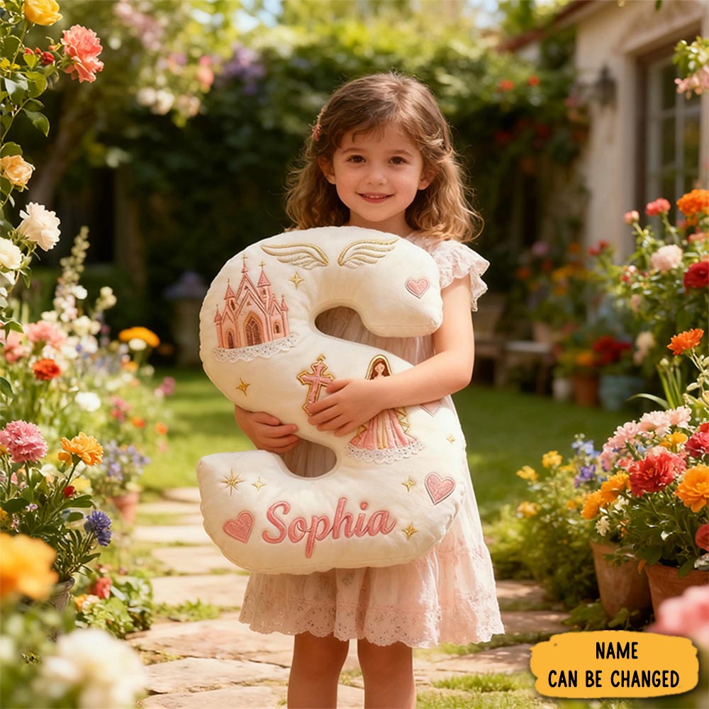 Personalized Virgin Mary Letter Pillow Church Cross Angel Wing Religious Faith Gift For Her