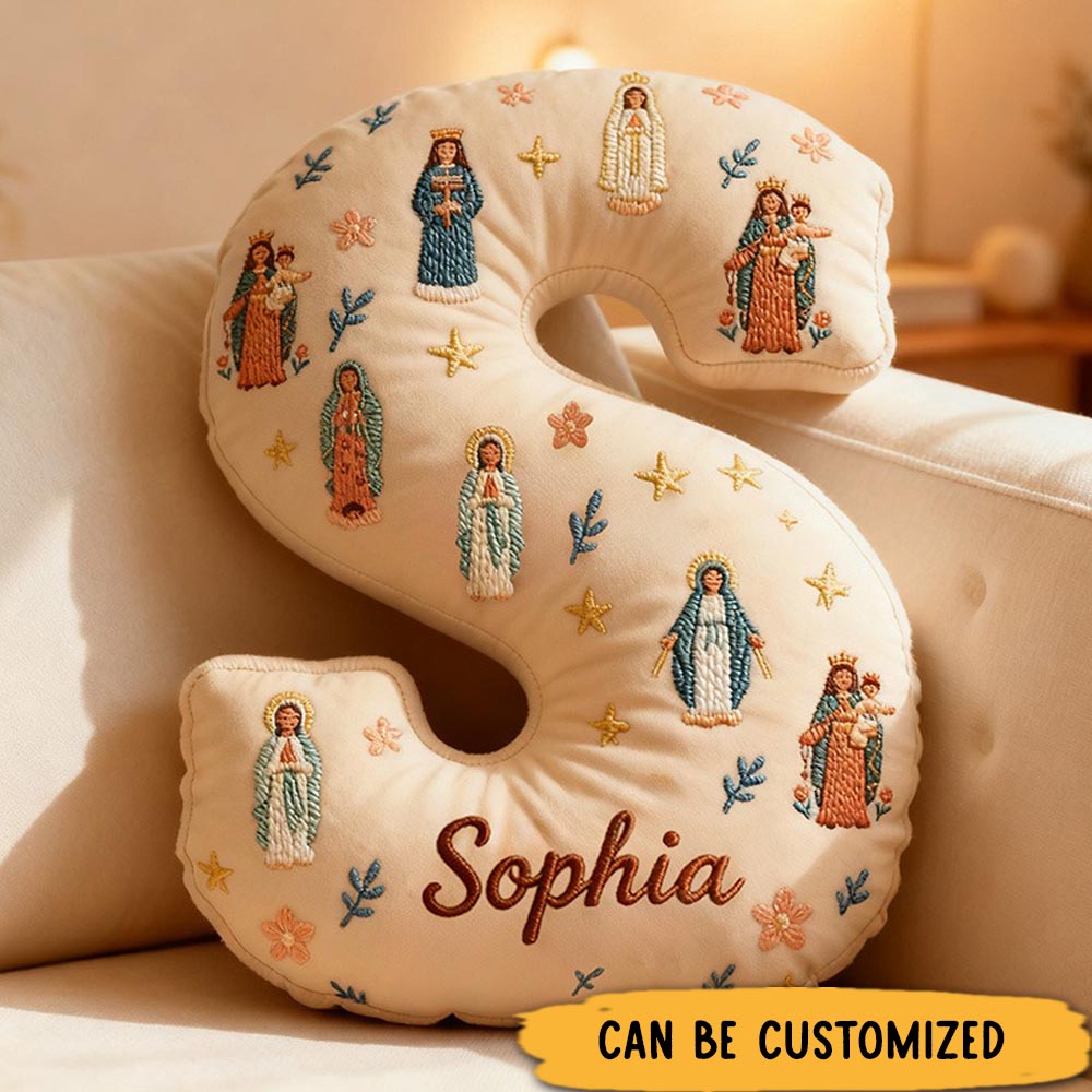 Personalized Virgin Mary Letter Pillow with Custom Name Graphic 3D Print Pillow Home Decor Religious Gift Catholic Gift for Women