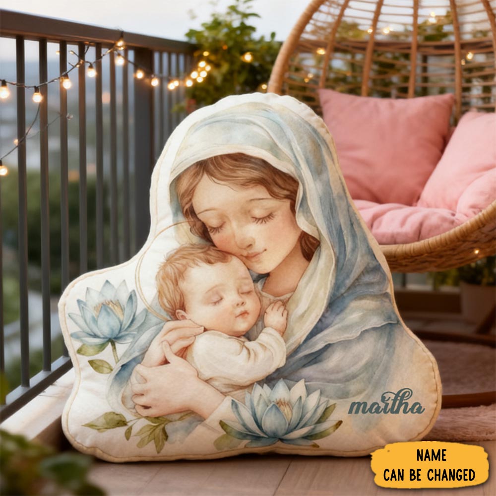 Personalized Virgin Mary Throw Pillow Floral Themed Home Decor Christmas Gifts For Christians