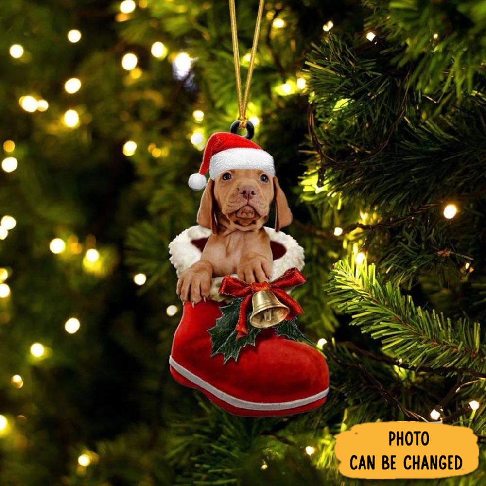 Personalized Vizsla In Santa Boot Christmas Hanging Ornament Custom Christmas Ornament Gift Idea
