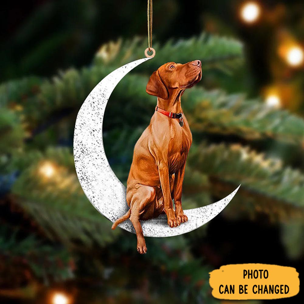Personalized Vizsla Sit On The Moon Ornament Custom Christmas Ornament Gift Idea