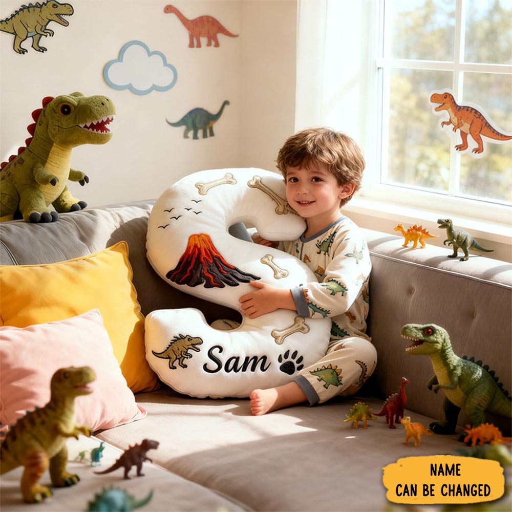 Personalized Volcano And Dinosaur Letter Pillow Couch Pillows Home Decor Gifts For Kids