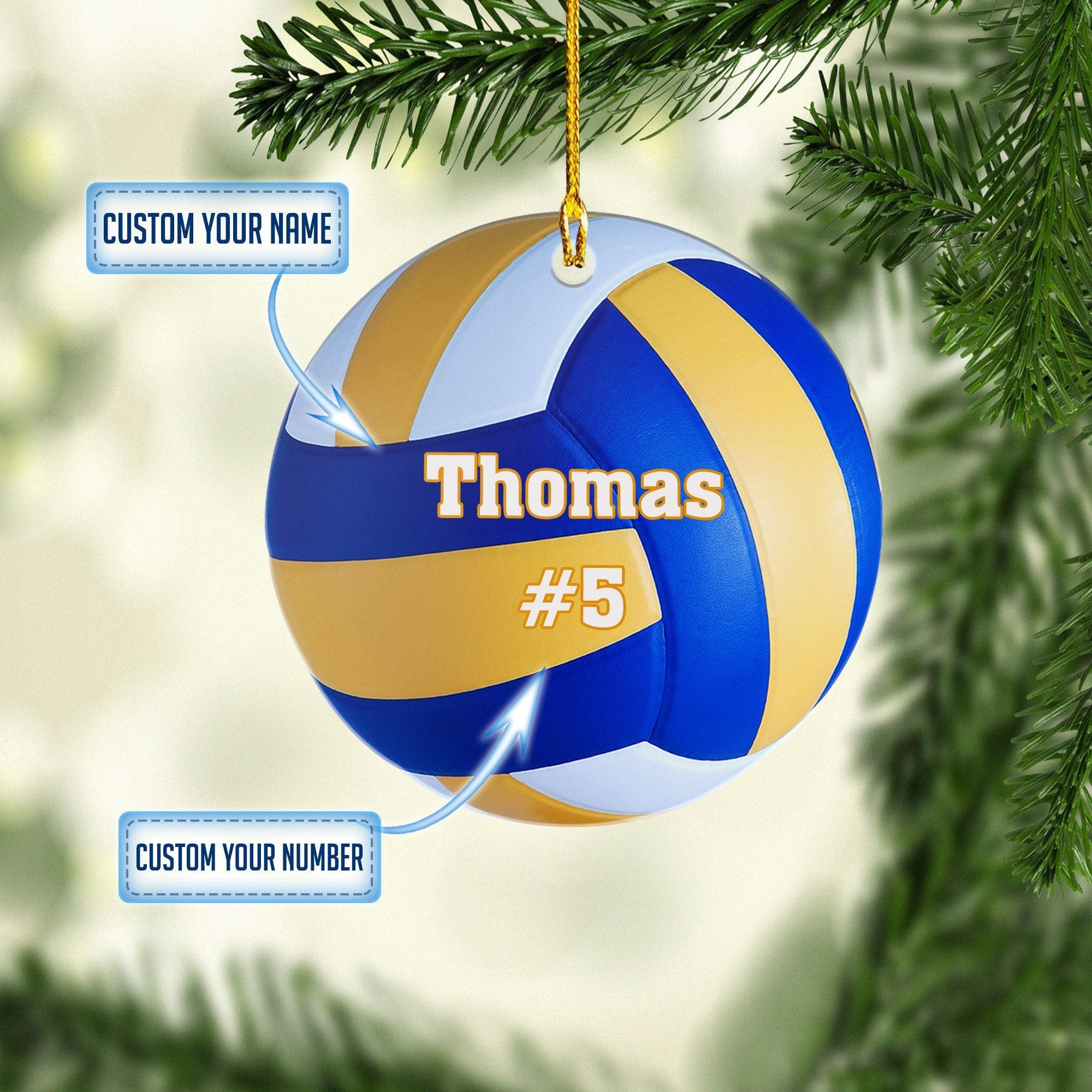 Personalized Volleyball Ball Acrylic Christmas Ornaments 2D Flat Ornament Volleyball