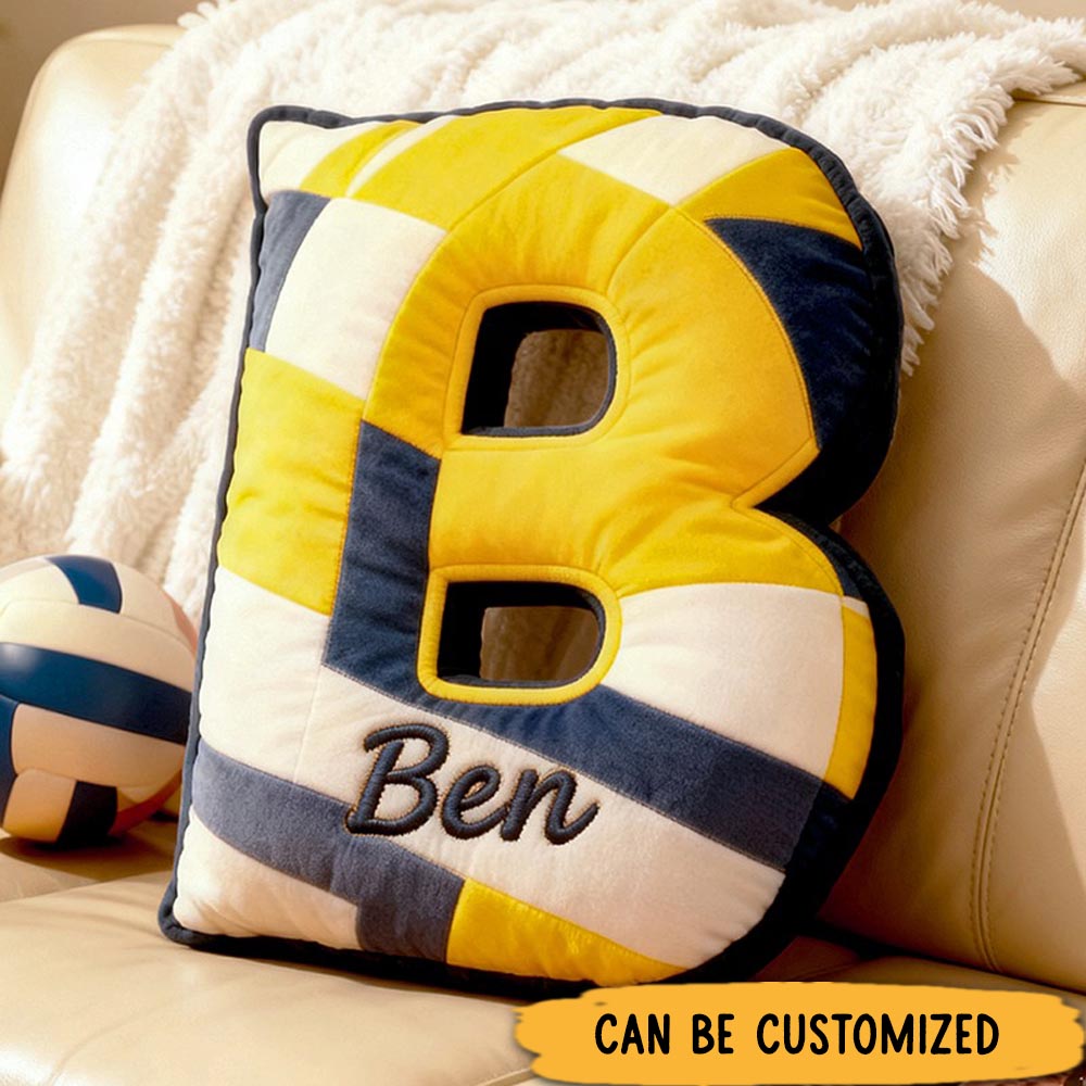 Personalized Volleyball Letter Shaped Pillow with Custom Name and Bold Design for Sports Fans