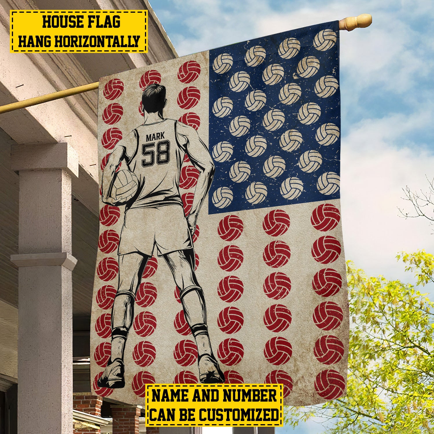 Personalized Volleyball Man American Garden Flag Patriotic Volleyball Yard Flag Gift For Volleyball Lovers
