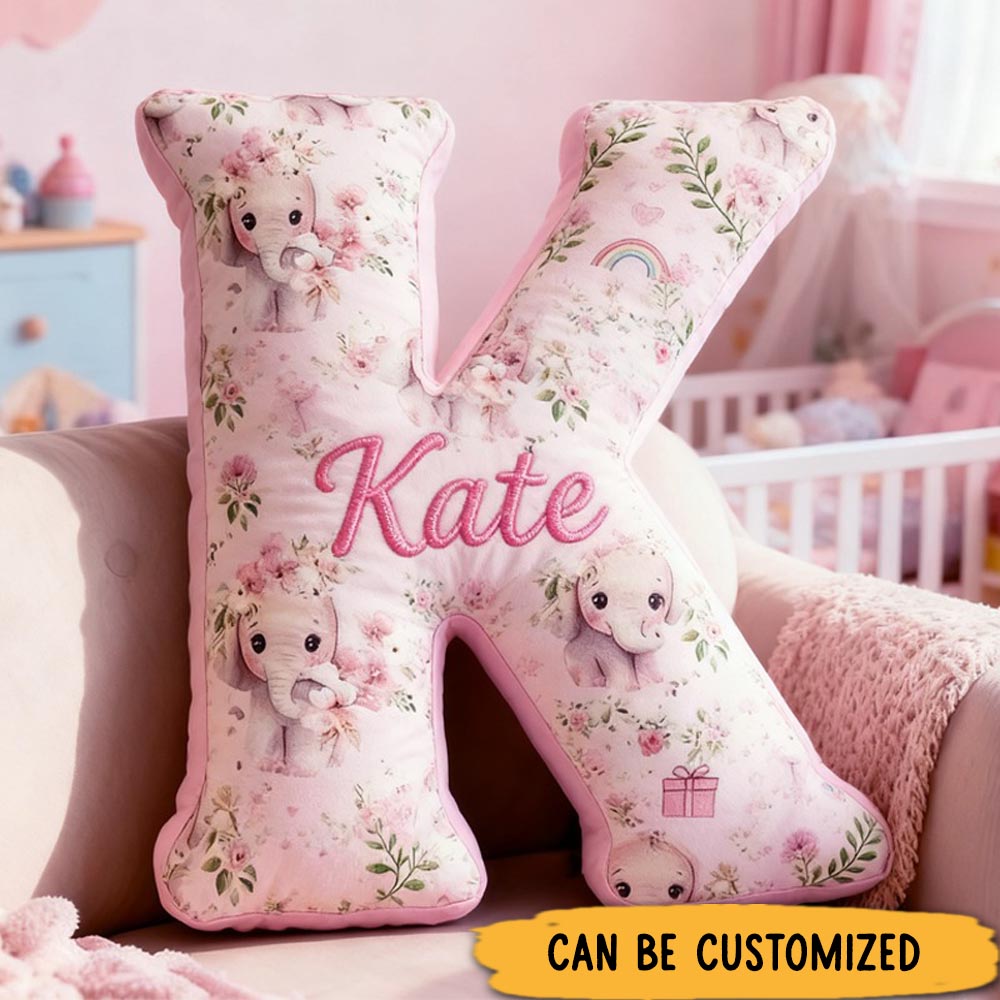 Personalized Watercolor Pink Elephant with Name Graphic 3D Print Pillow Christmas Gift for Kids Birthday Gift