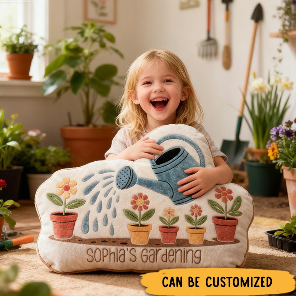 Personalized Watering Flowes Pillow Graphic 3D Print Gardening Watering Can Flowers and Custom Name Pillow for Gardening Lovers