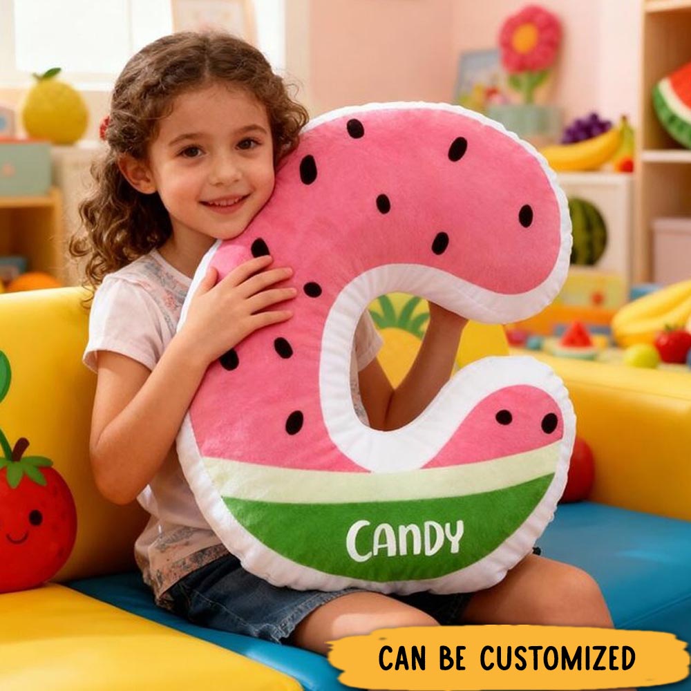 Personalized Watermelon Letter Name Custom Soft Decorative Gift Fruit Style Cute Summer Fresh Sweet Cozy Playroom Lovely Kids Room Fun Colorful Graphic 3D Print Pillow