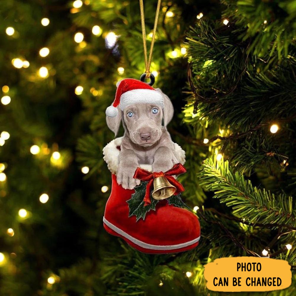 Personalized Weimaraner In Santa Boot Christmas Hanging Ornament Sweet Ornament Gift For Couples