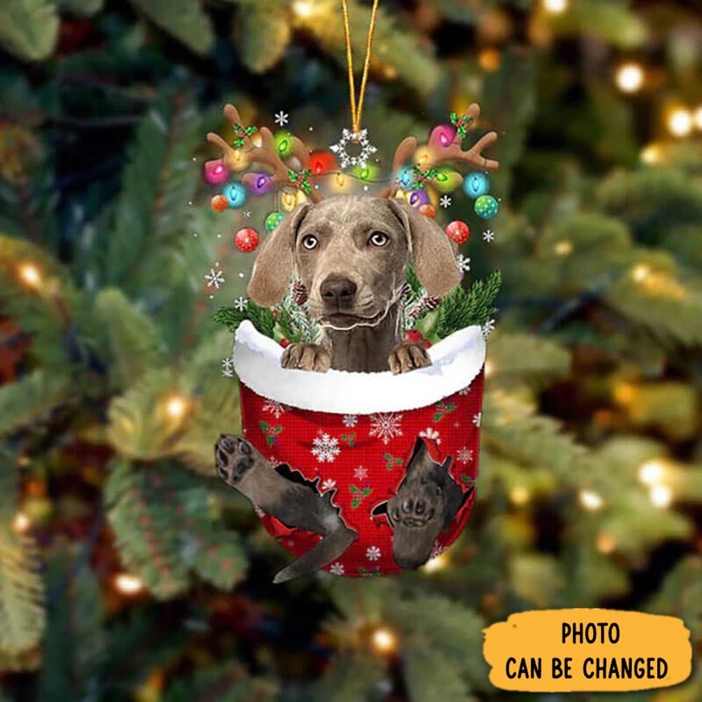 Personalized Weimaraner In Snow Pocket Christmas Ornament Joyful Holiday Season Ornament Gift
