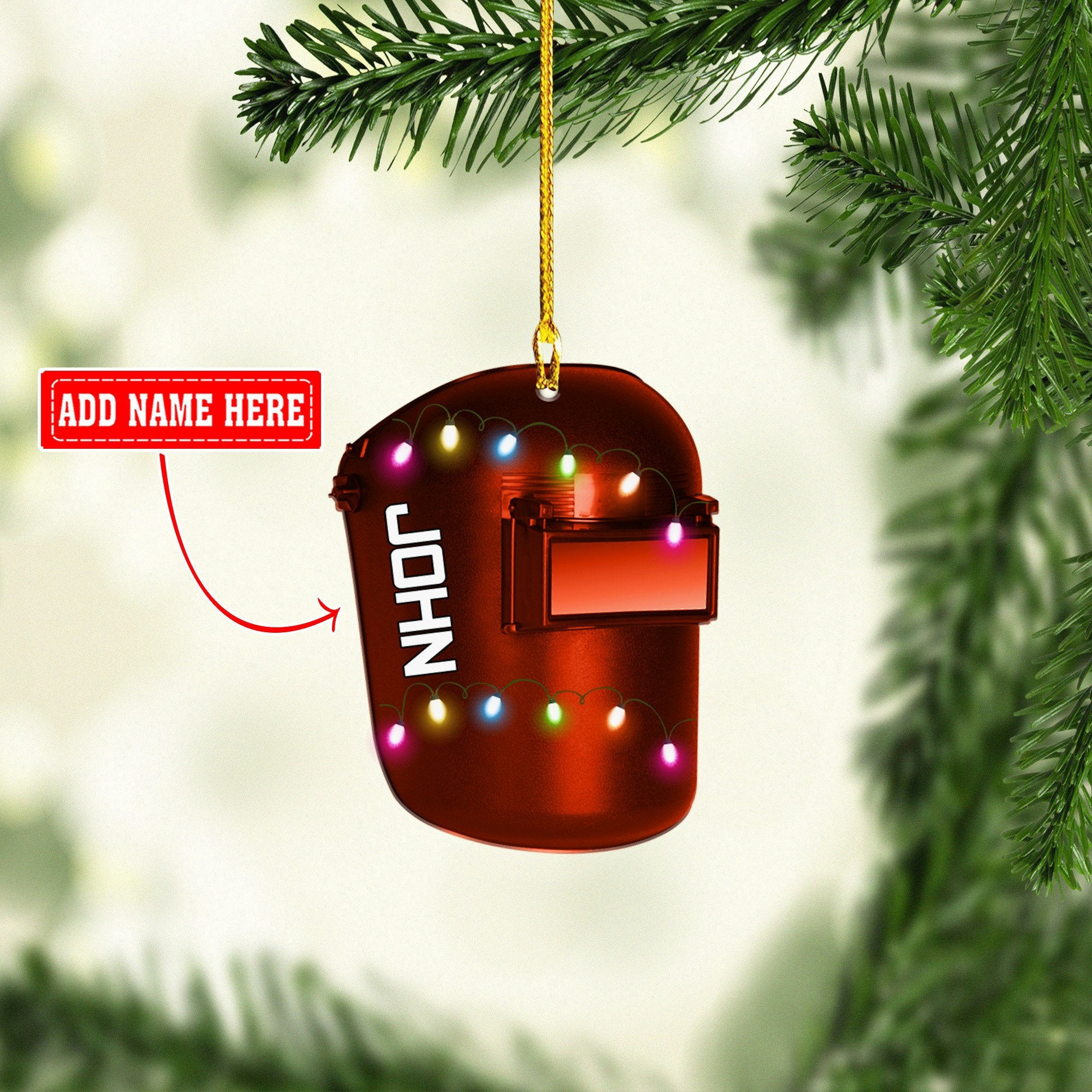Personalized Welder Helmet Multi Color Light Christmas Ornaments 2D Flat Ornament