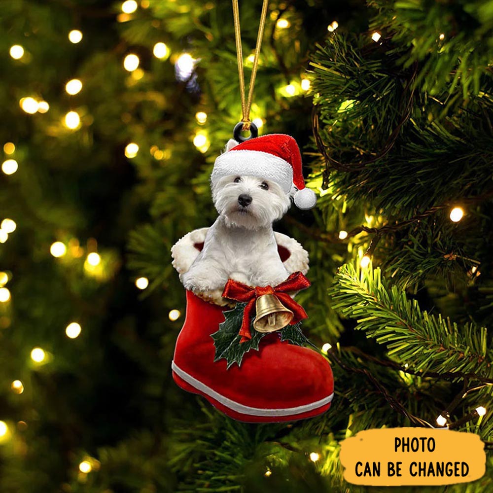 Personalized West Highland White Terrier In Santa Boot Christmas Hanging Ornament Lovely Holiday Ornament Display