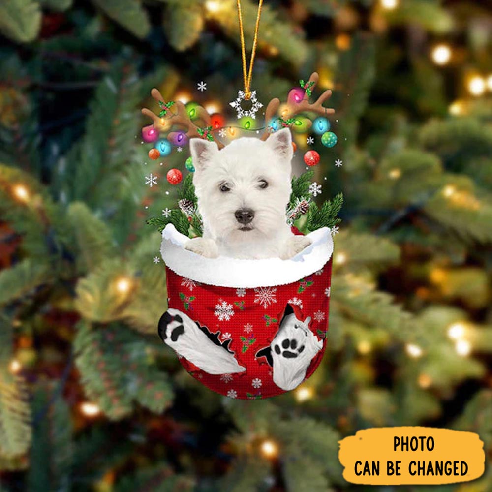Personalized West Highland White Terrier In Snow Pocket Christmas Ornament Joyful Holiday Season Ornament Gift