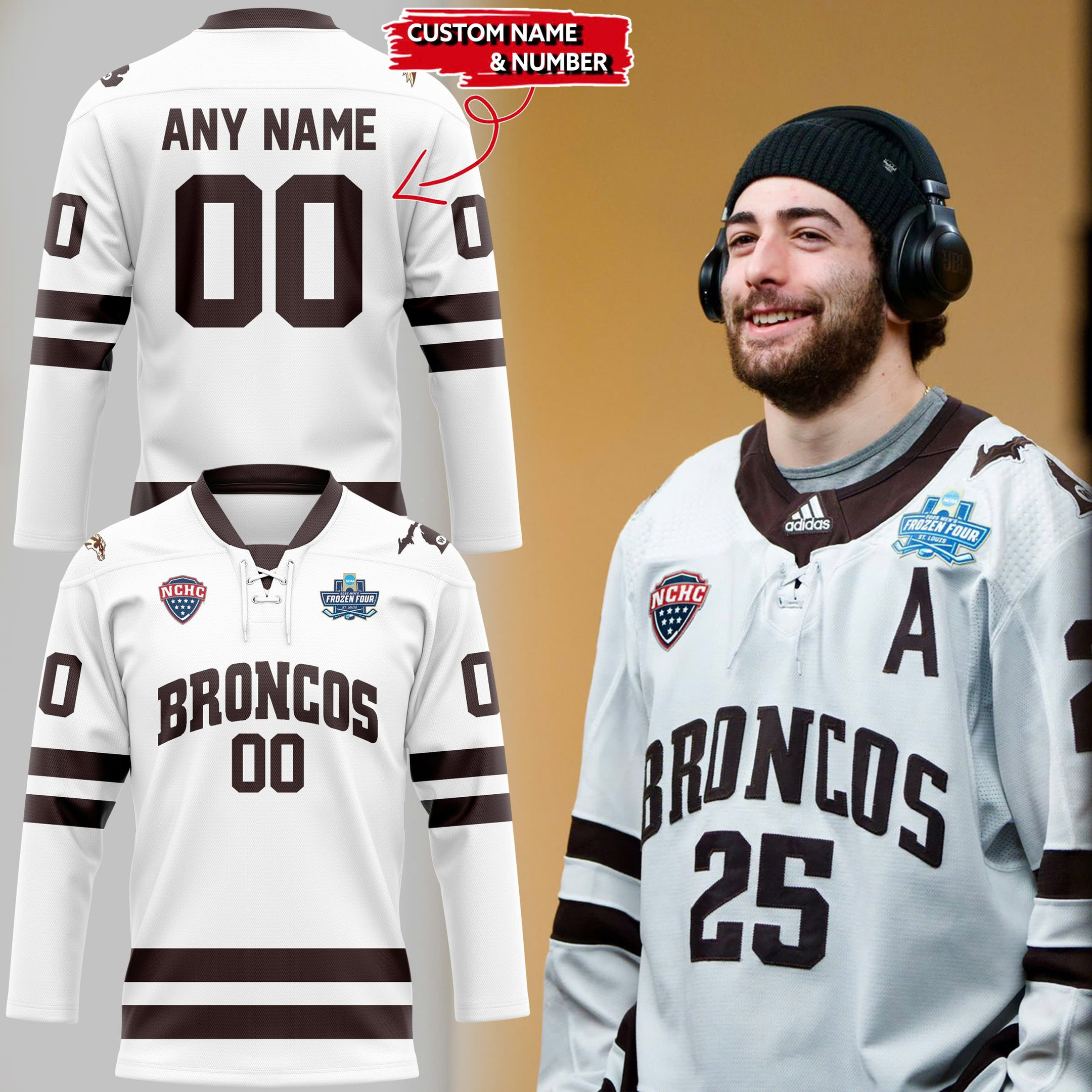 Personalized Western Michigan National Championship Jersey Gear 2025 Hockey Frozen Four Uniforms