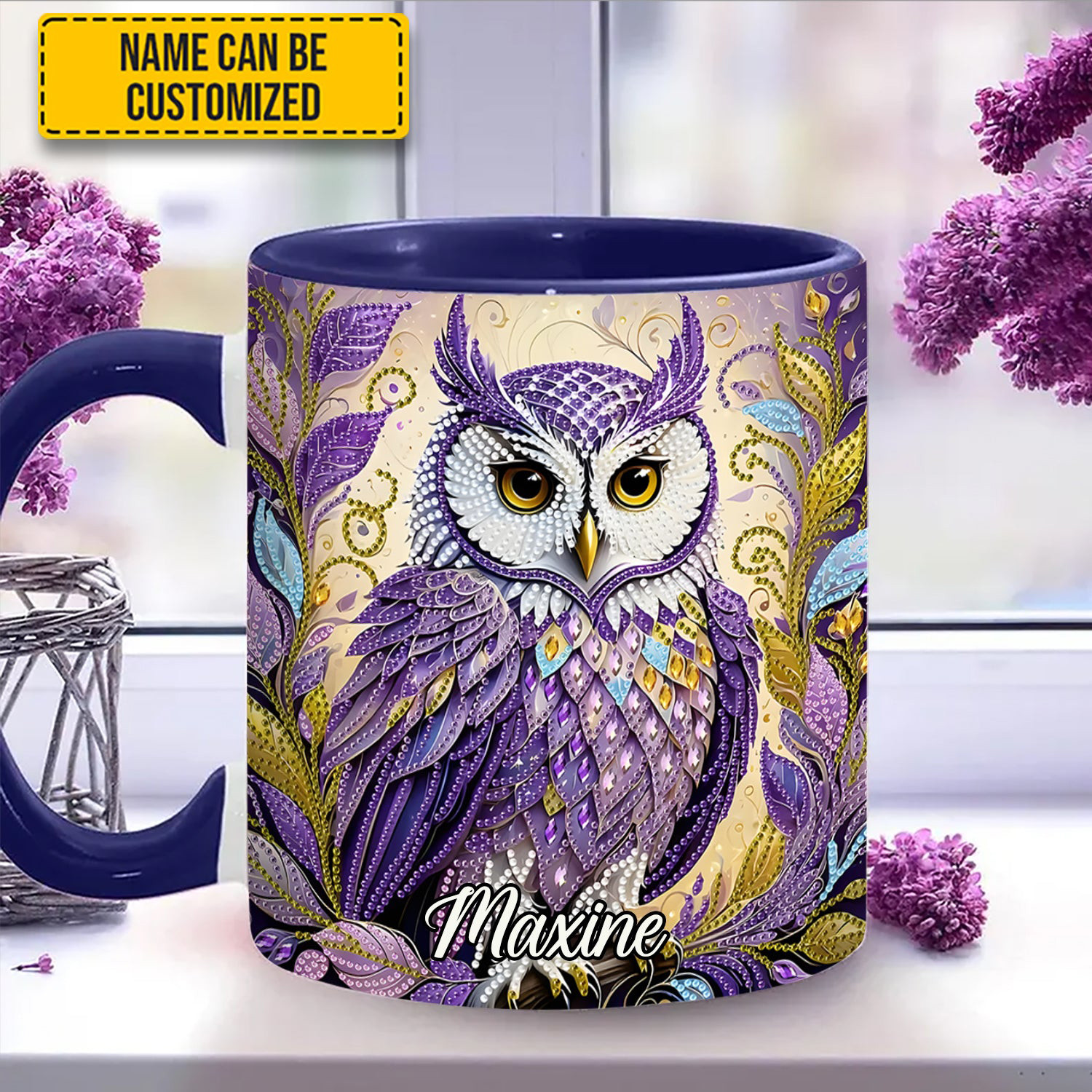 Personalized Whimsical Owl Diamond Mug Animal Mug Presents For Owl Lovers