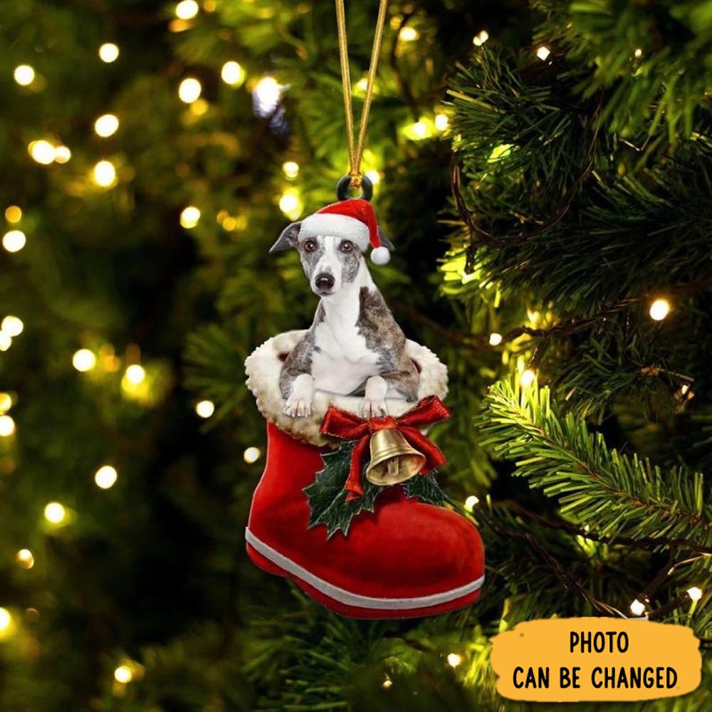Personalized Whippet In Santa Boot Christmas Hanging Ornament Sweet Ornament Gift For Couples