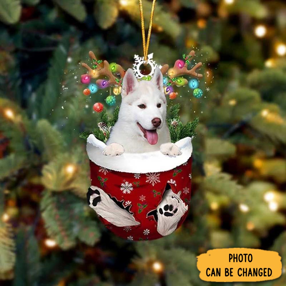 Personalized White Husky In Snow Pocket Christmas Ornament Classic Christmas Ornament Gift