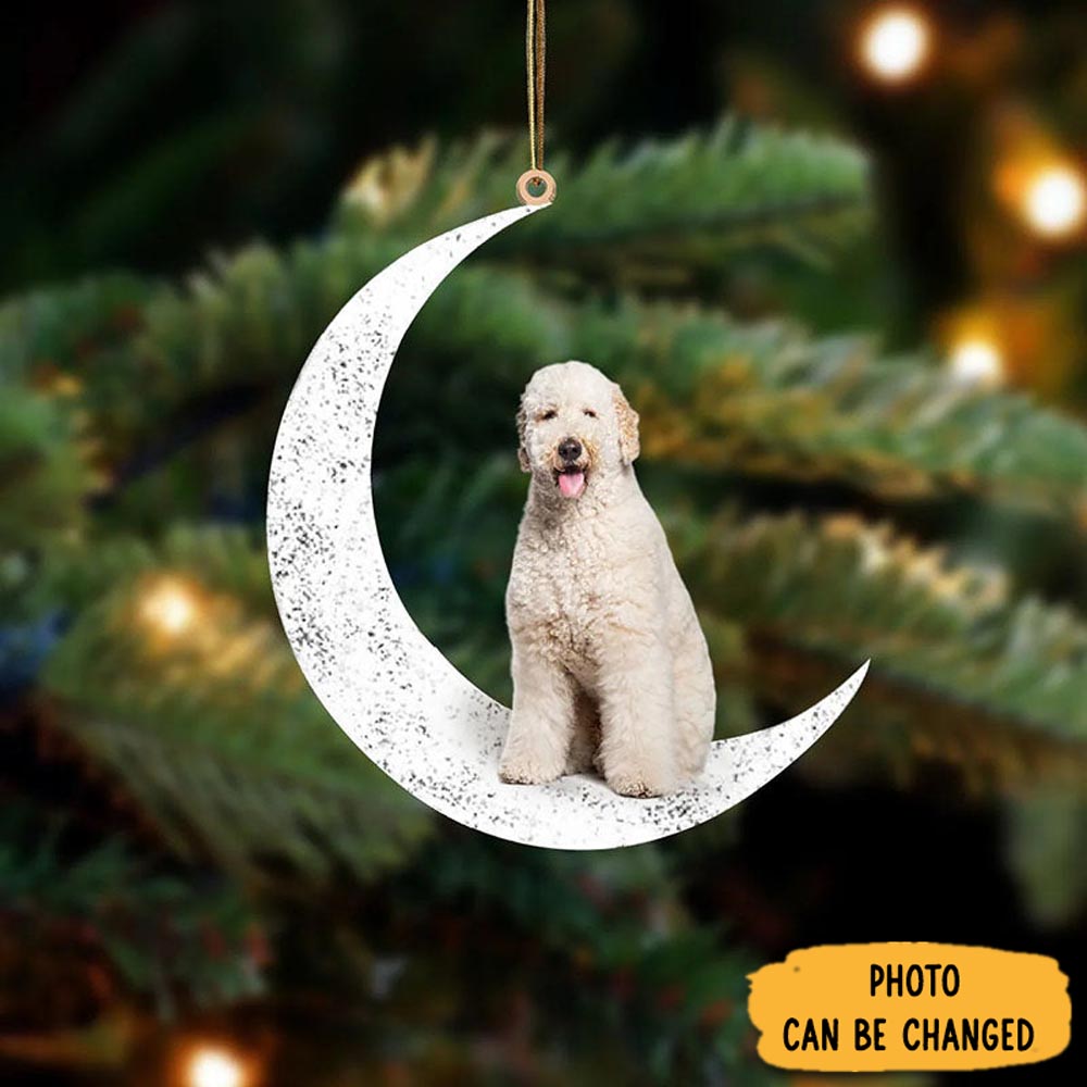 Personalized White Labradoodle Sit On The Moon Ornament Festive Holiday Ornament Collection