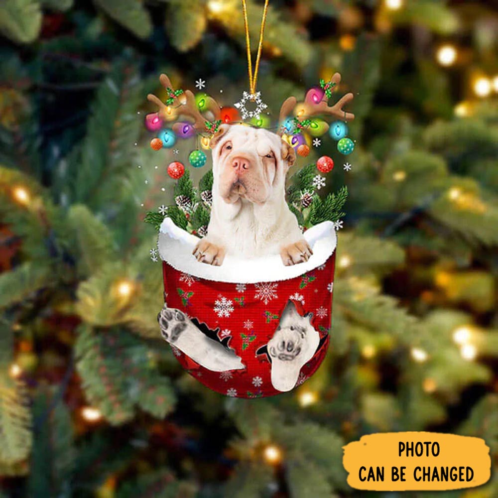 Personalized White Shar Pei In Snow Pocket Christmas Ornament Unique Thanksgiving Ornament Idea