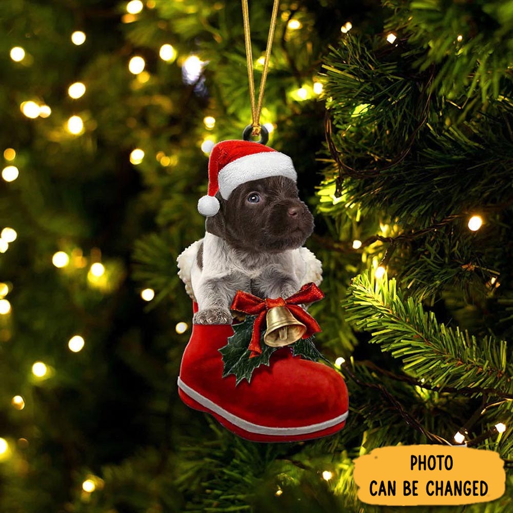 Personalized Wirehaired Pointing Griffon In Santa Boot Christmas Hanging Ornament Lovely Holiday Ornament Display