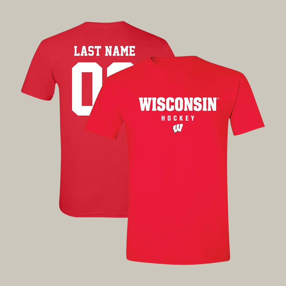 Personalized Wisconsin Badgers Ice Hockey T-Shirt NCAA Men's Ice Hockey Clothes Gift Idea