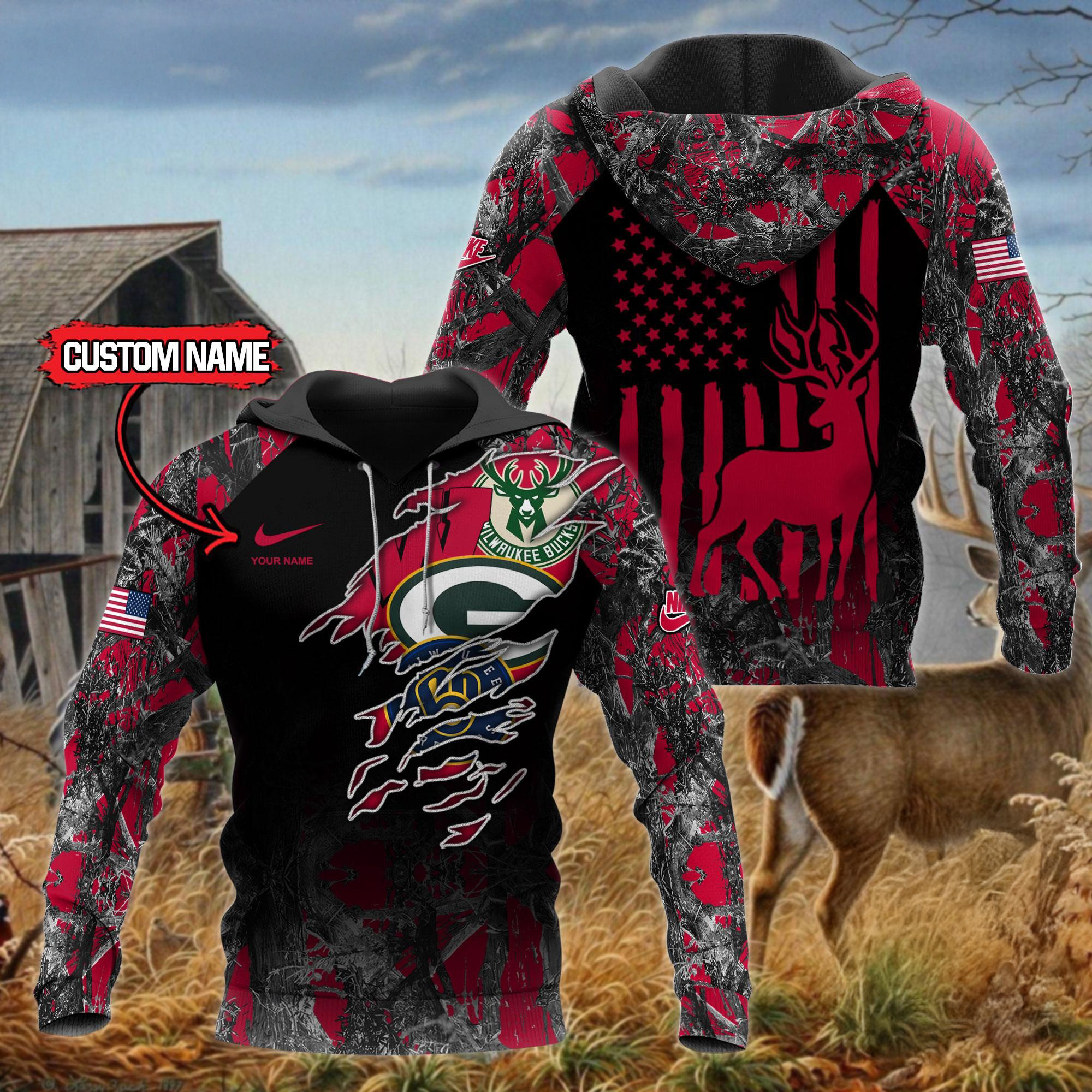 Personalized Wisconsin Sports Hunting Style Hoodie Best Gifts For Basketball Fans