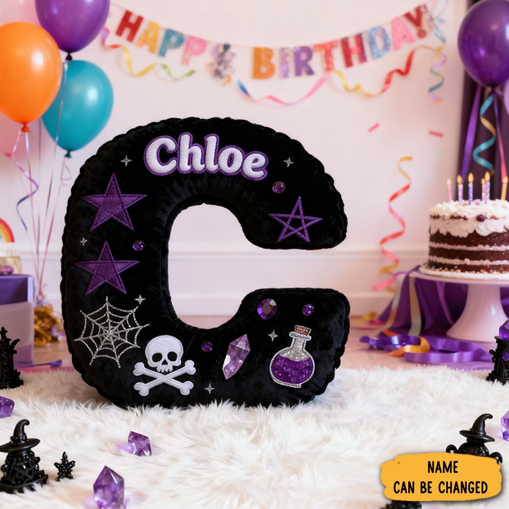 Personalized Witchy Pillow With Skulls Potions Spiderwebs Stars And Moons Design Birthday Gift